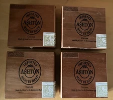 LOT of 4 Ashton Corona 6.75"x6.25"x2.25" SOLID WOOD Cigar Box Humidor