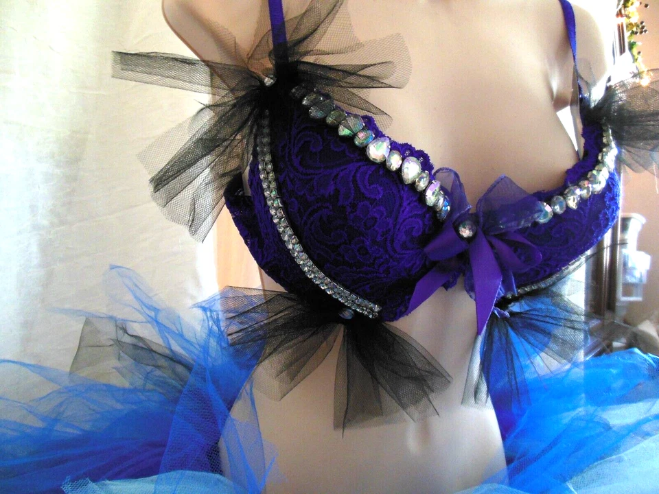 Sujetador de encaje púrpura personalizado VIOLET CASTLE COSTUMERY EDC pedrería 36C nuevo con etiquetas Foto 2 de 4