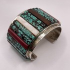 Signed Navajo Hopi Cuff 139 G Vintage Large Sterling Silver Turquoise Harry Bert