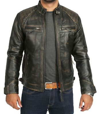 Best Selling Men's Real Leather Biker Jacket Zip Up Vintage Causal Coat Jacket