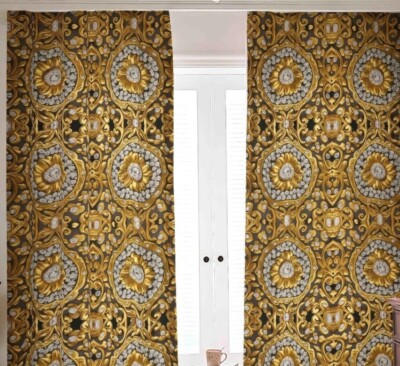 Baroque Gold Blackout Curtains Drapes Shades Filigree Rococo Luxury Living Room