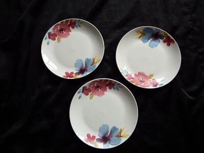 Blumen Beilagen Teller Geschirr blau rosa Blumen 18,5 cm x3 passend weiß rund