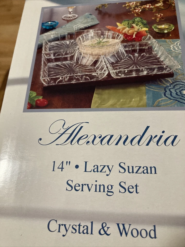 "Lazy Susan 14""". *NUEVO*Hermoso 5th Avenue Alejandría Cristal y Madera Nuevo En Caja Foto 3 de 4