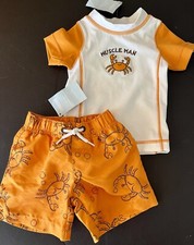 NWT Infant Boy 3-6 m Gymboree SURFER DUDE Muscle Man Crab 2pc SWIM SET Swimming