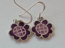 VINTAGE KEVIN N ANNA ENAMEL STERLING SILVER DANGLE DROP EARRINGS Flower PRETTY
