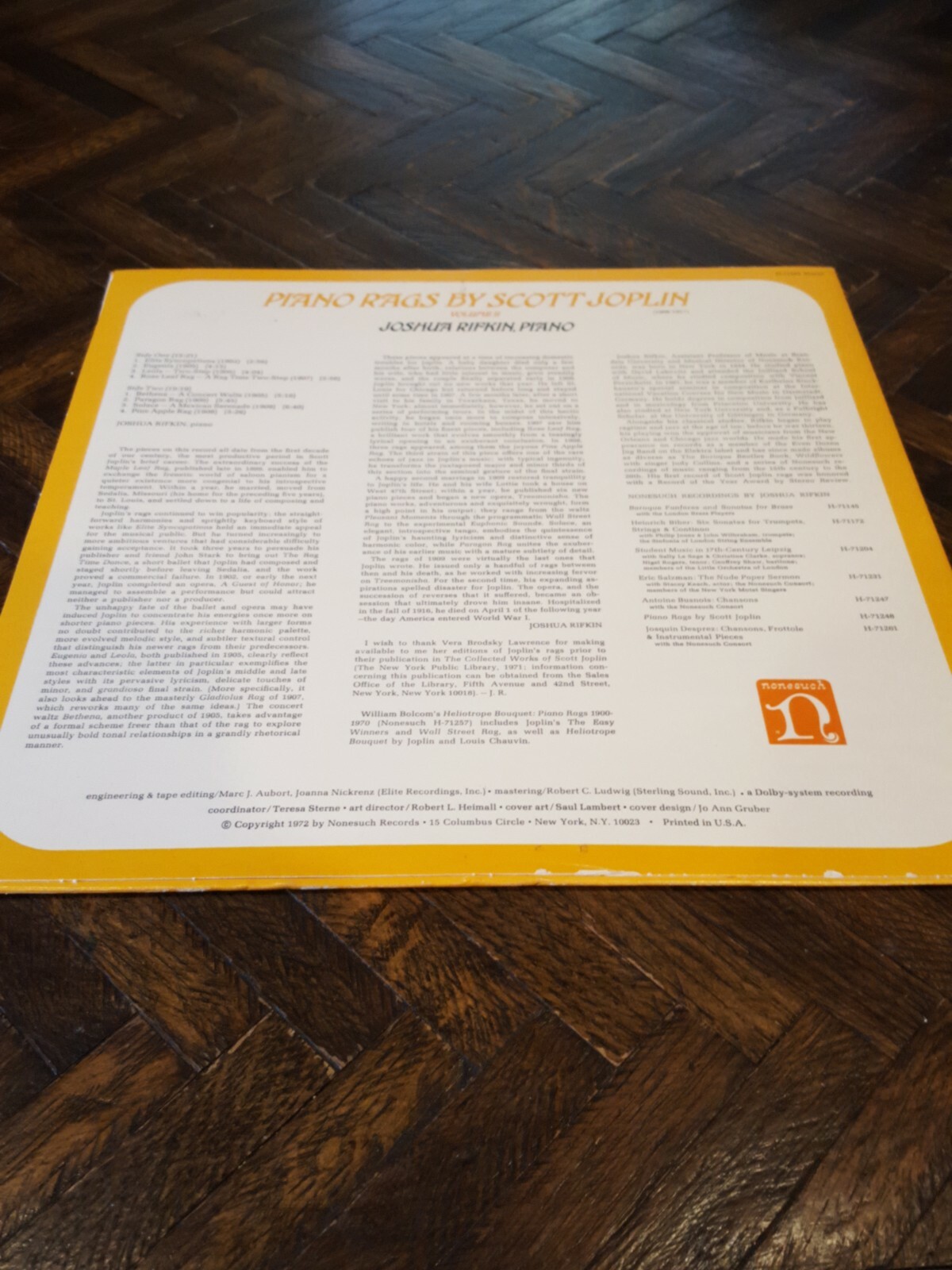 ORIGINAL VOLUME 2 SCOTT JOPLIN RAGS by JOSHUA RUFKIN NONESUCH LP ALBUM  COMPLETE | eBay