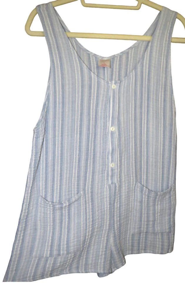 Mameluco de encubrimiento de natación Seersucker a rayas azules Xhilaration para mujer, bolsillos, talla S Foto 2 de 4