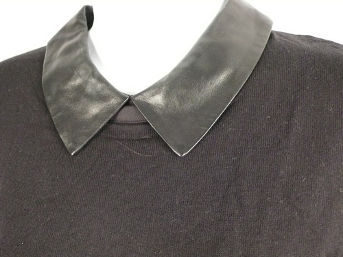 J MCLAUGHLIN Negro Mezcla de Algodón Mangas Cortas Cuello de Cuero Suéter Talla S - Imagen 4 de 7
