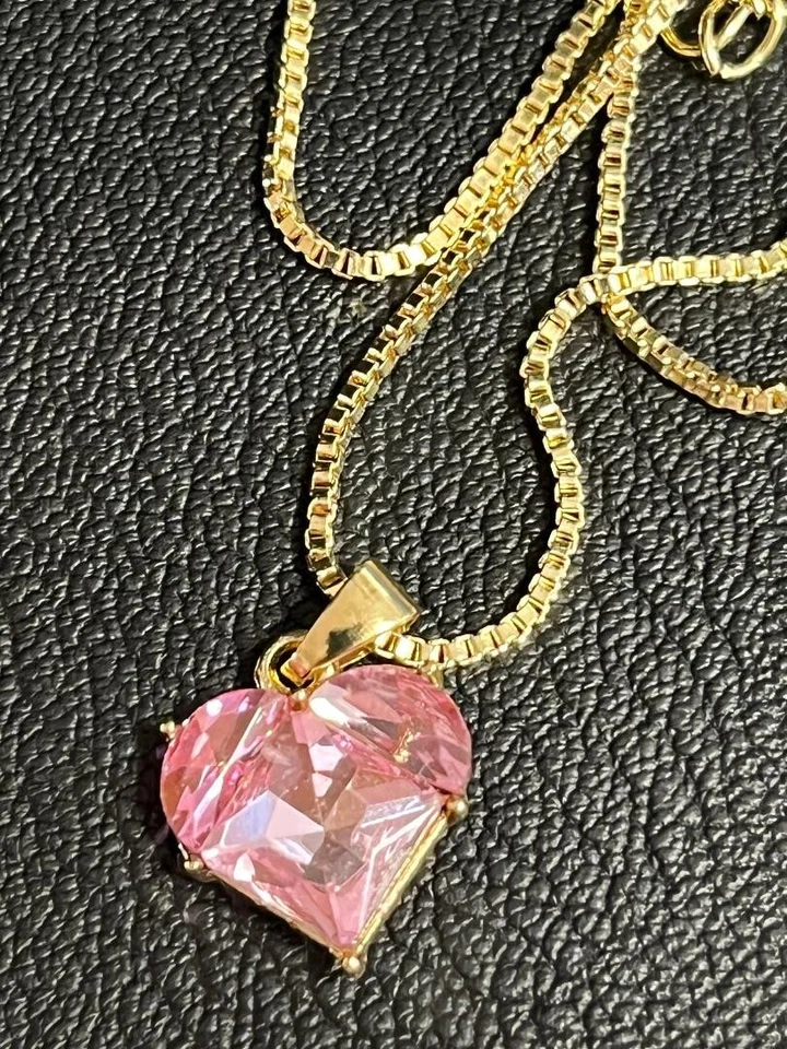 HERMOSO COLLAR COLGANTE CORAZÓN CIRCONITA CÚBICA ROSA TONO ORO NUEVO CADENA 20" Foto 4 de 4