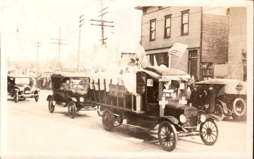 RPPC Red Cross WW1 Military Parade W/ Truck Lodi Wisconsin Columbia County