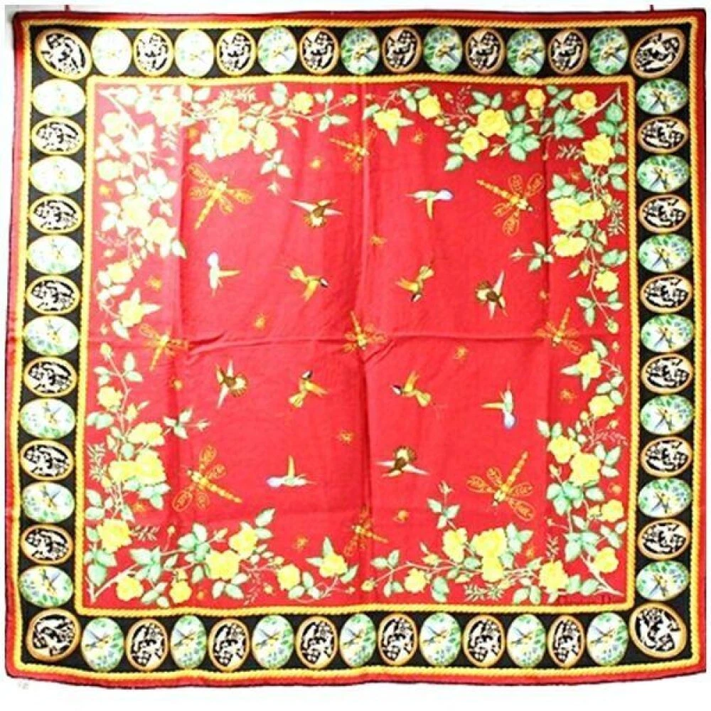 Christian Dior Foulard Carré 34x33 Pouces Motif Fleur et Oiseau Multicolore Soie