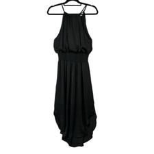 Luna in Love Dress Womens Large Maxi Halter Lined Sleeveless Ruched Waist Black