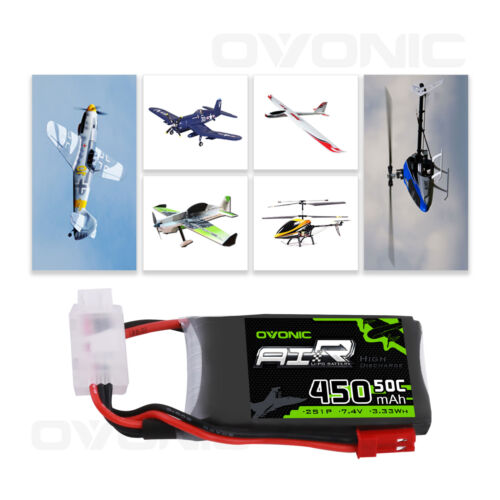 2x Ovonic 7,4 V 50C 2S 450mAh Lipo Akku JST Für rc Flugzeug Heli FPV Drone Autos - Imagen 2 de 9