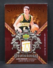 LUKE RIDNOUR 2007-08 Artifacts Divisional RED Game Worn SONICS LOGO PATCH #29/29
