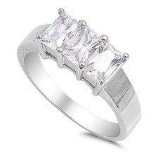 Sterling Silver 3 cttw Radiant Cut Cubic Zirconia 3 Stone Ring
