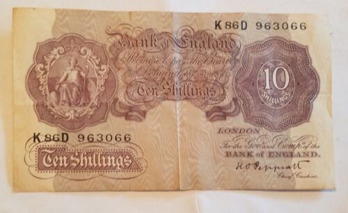 1948 Bank of England 10 shillings Peppiatt sig Great Britain note P 368a EF app - Afbeelding 1 van 10