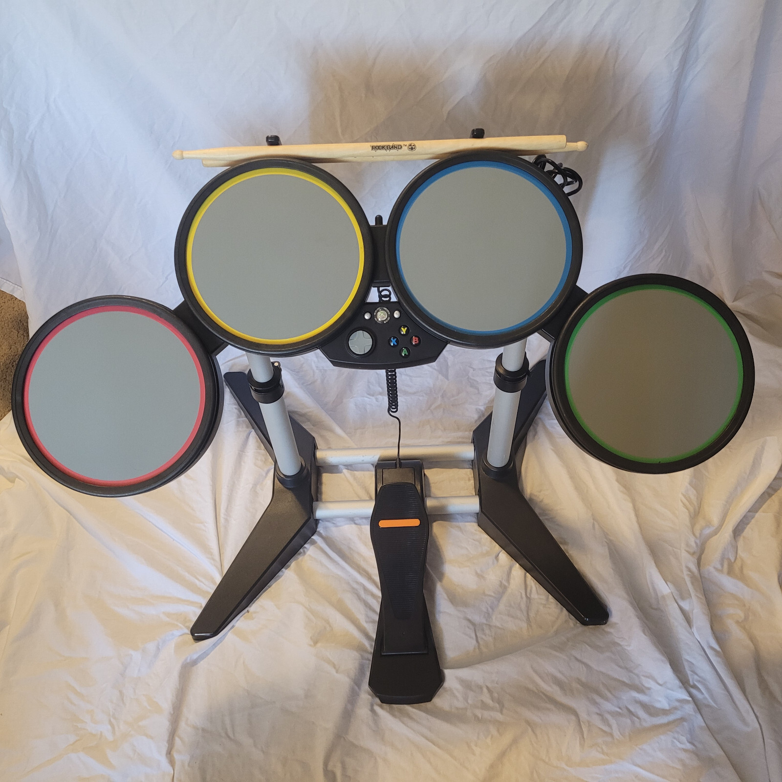 Xbox 360 Rock Band Drum Set with Foot Pedal Kick 822149 Wired w Stand