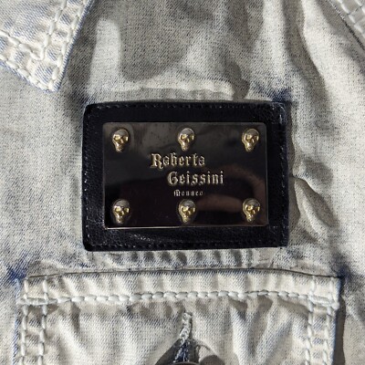 Roberto Geissini Monaco Men's Denim Jacket With Crosses Size M Very Rare