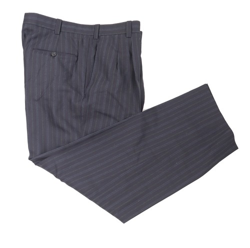 Men's 40 R Bespoke Blue Multi Stripes 100% English Summer Wool Pleated Suit - Picture 12 of 24