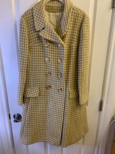 Cappotto vintage Union Made donna taglia L? Plaid foderato giallo verde panna elegante - Foto 17 di 21