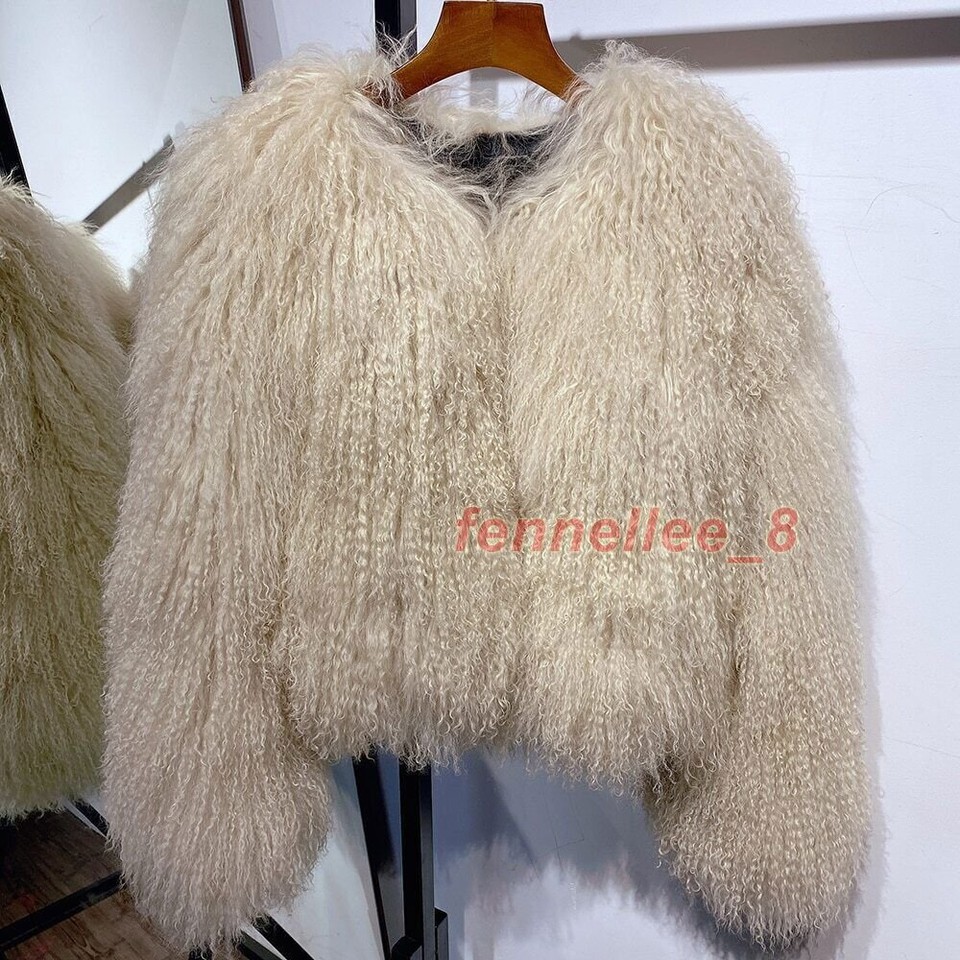 100% Real Mongolian Curly Sheep Fur Coat