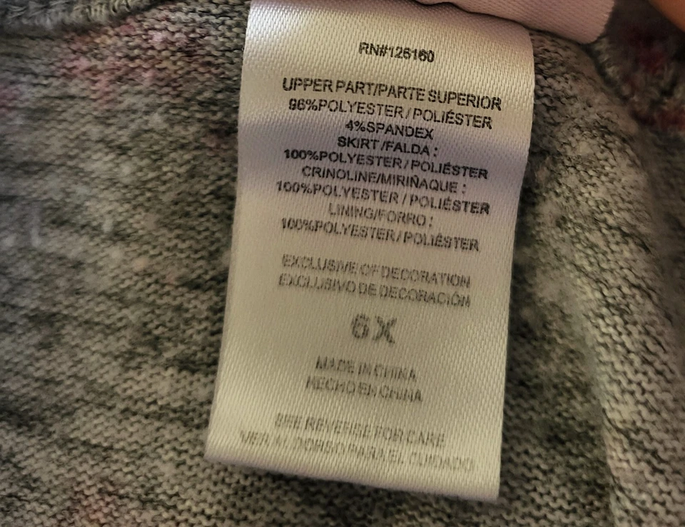 Vestido Little Lass Niña 6X Rosa Tutú Gris Floral Tejido Poliéster Manga Larga Foto 4 de 4