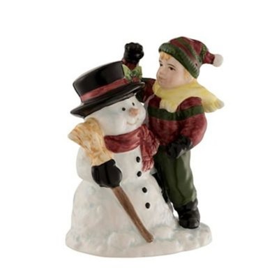 Aynsley Snowman and Boy Figurine, Porcelain, 6'' x 8'' x 6''