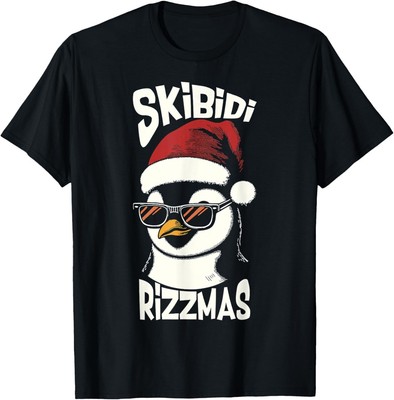 Skibidi Rizzmas Funny Gen Alpha Slang Christmas Penguin T-Shirt
