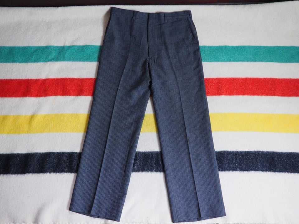 VTG 70s Haggar Magic Stretch Charcoal Gray Pinstripe 34x29 Poly Slacks Pants Men - Image 2 of 4