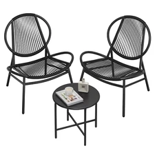 New Luxury 3 Pieces Patio Furniture Set, Ink Black Acapulco Chairs & Side Table