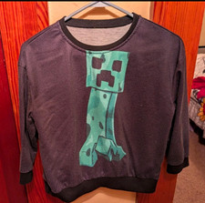 Boys Minecraft Creeper Graphic Print Crew Neck Pullover Sweatshirt Black/Green M