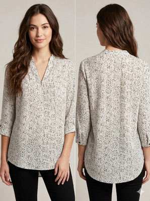 Jaclyn Smith Collection Blouse XL White Black Pink Speckled Zip Front V-Neck
