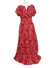 Tahari NWT Linen Blend Maxi Dress L Boho Cottage Coastal Pleated Smocked Pockets