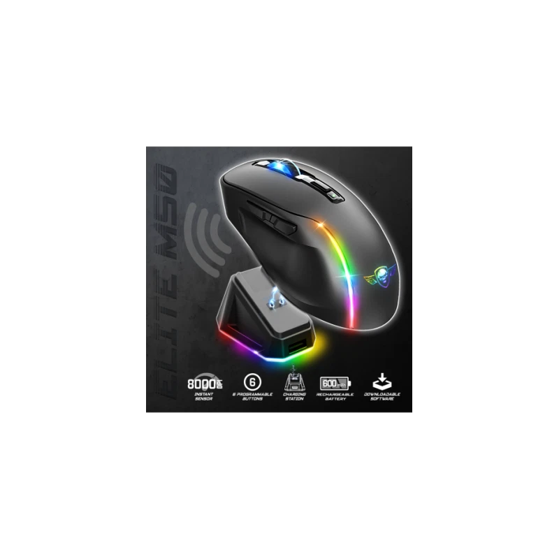 Souris sans fil avec socle de recharge - Noir - Gaming - ELITE-M50 - LED - Perso - Photo 4/4