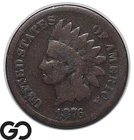 1876 Indian Head Cent Penny, Bronze, Philadelphia Mint, Better Date