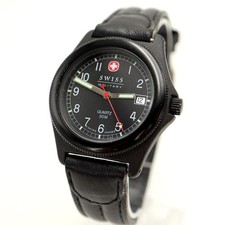 Wenger Swiss Military Black Plastic 38mm Watch Light Weight Leather New Battery