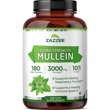 Zazzee Extra Strength Mullein 101 Extract, 3000 mg Strength, 180 Vegan Capsul...
