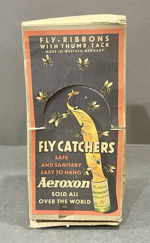 Vintage 1950’s West German Aeroxon Fly-ribbon Fly Catchers Box W/ Graphic Labels