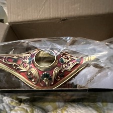Ornate Decorative Metal Genie Lamp Gold Red Green Collectible