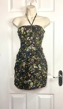 Zara Womens Green Multicoloured Paisley Floral Print Halterneck Mini Dress 8 uk