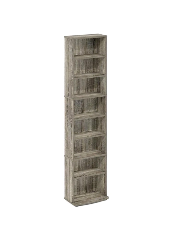 Tall Space Saving Media Shelf Maple 5 Adjustable Shelves CD 