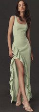 Population Bodycon Gown XL Mint Sage Square-Neck Ruffle Leg Side-Slit NWT JAN917