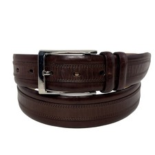 Mezlan Dress Belt 38 Brown Leather Silver Buckle 1-3/8" Spain EUC