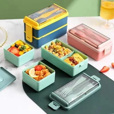 Japanese style double-layer plastic lunch box with household utensils