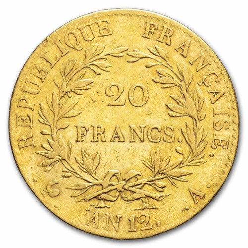 1799-1804 (AN 12-14) France Gold 20 Francs Napoleon Avg Circ - Picture 2 of 2