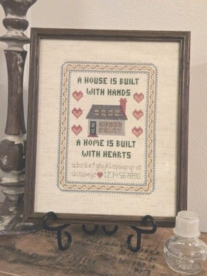 Vintage Cross-Stitch Wall Hanging A House Is...See Pics. Well Done!! 9.5X11.5