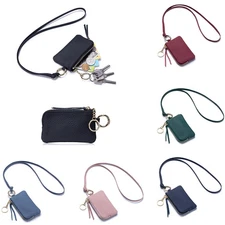Necklace-style Wallet for Women Small Leather Zipper Coin Purse with Key Chain
