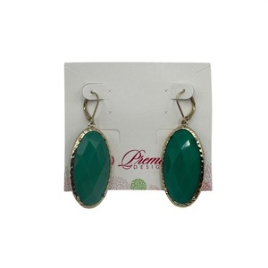 Authentic Premier Designs Faceted Oval Drop Earrings Green Gold Plated Lever Back