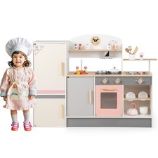 Kids Chef Play Kitchen Set Toddlers Wooden Pretend Toy Playset w/ Range Hood