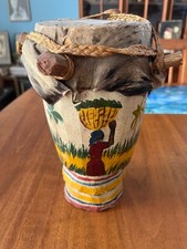 Ghana Haiti Slavery Voodoo Drum Kpanlogo African Carved Painted Wood Folk Art